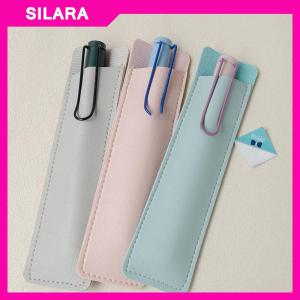 SILARA ฝาครอบป้องกันปากกาทำจากหนัง PU เคสปากกากระเป๋าใส่ปากกากระเป๋าปากกาเครื่องเขียนของใช้ในโรงเรียน