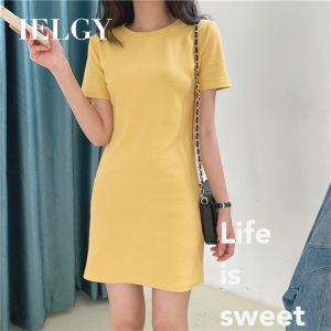 Ielgy Slim Top Ngắn Tay Áo Thun Trung Dài Hàn Quốc Màu Áo