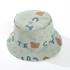 Cartoon Bear Print Baby Hat Cute Infant Toddler Flat Top Bucket Hat For Boys Girls Outdoor Sunshade Fisherman Cap