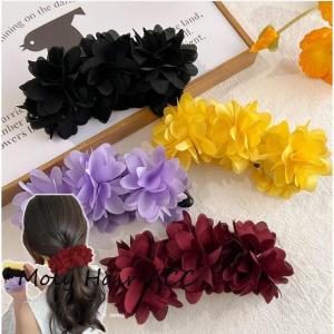 Flower Banana Clip Vertical Hairpin Sweet Hair Accessories High Ponytail Shark Clip Net Gauze Decor Flower Banana Clip
