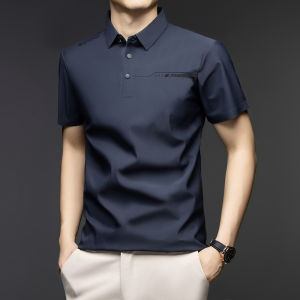 แขนสั้นผ้าไหมน้ำแข็งระดับสูงสำหรับผู้ชาย t ฤดูร้อน เสื้อเชิ้ตแขนสั้นผู้ชายแบบใหม่ ยืดหยุ่น บาง หลวม ตรงจากโรงงาน t เสื้อ