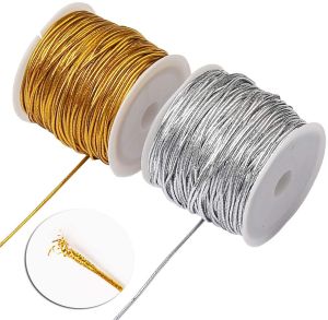 1mm 100meters Gold Silver Cord Rope Silver Stretch Ribbon Elastic Cords Elastic Rope for Gift Craft Making Gift Wrapping