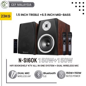 iSOLO N-S160K 150W+150W HIFI BOOKSHELF KARAOKE SET FAMILY & PARTY KTV SPEAKER BLUETOOTH 5.0  HOME THEATER KARAOKE SPEAKER WITH DUAL WIRELESS MIC POWERUL BASS SOUND AUDIO SPEAKER