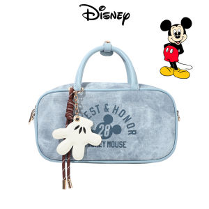 Disney Official Mickey Vintage Bowling Bag Blue PU Leather Small Shoulder Crossbody Handbag with Cute Glove Charm