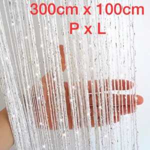 tirai benang putih glitter 3meterx1meter 300cm x 100cm dekorasi pintu jendela pembatas ruangan