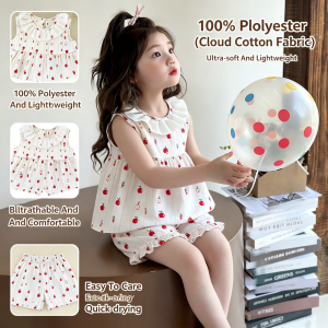 AILEBE Kids Sets Ruffle Strap Top Shorts Set Cloud Cotton Fabric Breathable Comfortable Easy To Care OOTD Pambahay Panglakad Outfit For Girls 1-10 Years Perfect For Daily Outfits