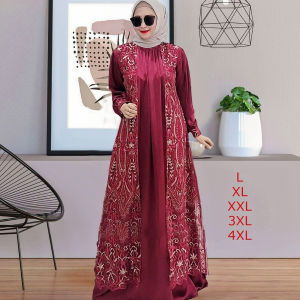 Gamis Brukat Tulle Elegan Plus Size dengan Outer - Gaun Lebaran Mewah