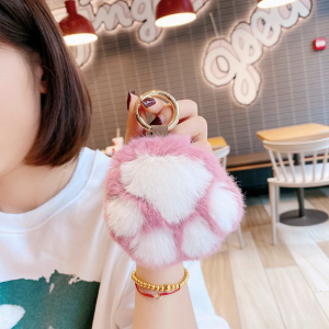 Cat Claw Women Car Key Pendant Faux Mink Fur Keychain Soft Pompom Bear Claw Keychain Girl Cute Plush Bag Charm Ornaments