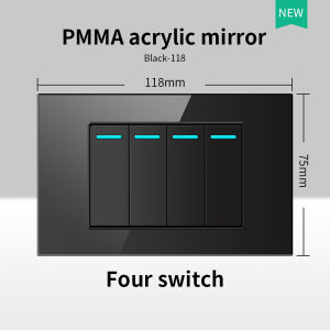 FLKL Light Switch Wall Socket Outlet 1/2/3/4 Gang Type 118 Tempered Glass Brushed Panel with LED Indicator Switch Home Modern Wall Light Switch
