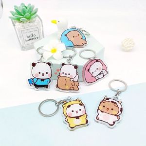 HUIHEYU Cartoon Super Cute Couple Keychain Animal Acrylic Bubu Dudu Panda Bear Keyring Mobile Phone Bag Keychain Sweet Cute Cartoon Bubu Dudu Key Chain School Bag Accessories