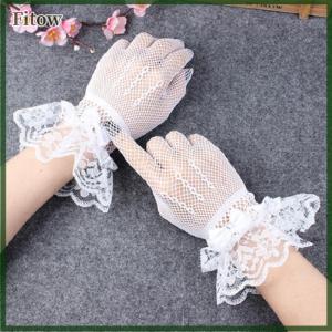 Fitow Women Vintage Sheer Short Lace Gloves Bride Wedding Gloves Derby Tea Party Wrist Length Floral Gloves for Dinner Fancy Costume Accessories Gloves