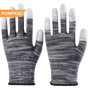 【PCWFKef】 12 cặp xe vinyl bọc găng tay Polyester PU tráng ngón tay găng tay chống tĩnh điện không bụi Cửa Sổ Màu làm việc găng tay
