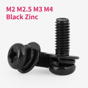 Cross Recessed Pan Head Screw with Washer M2 M2.5 M3 M4 Black Zinc Carbon Steel Three Combination Machine Sems Screw