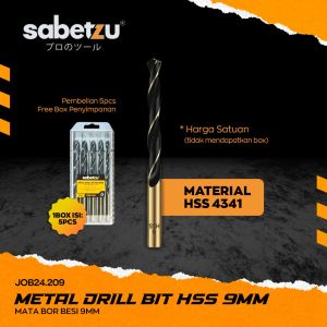 Mata Bor Besi 9MM HSS Material 4341 Titanium Coat 9mm - HSS Twist Drill Bits Size 9 MM Mata Bor Besi Kayu Aluminium PVC Plastik Akrilik Papan Acrylic Metal Besi Wood Plastic Steel Hitam Black Mata Bor Satuan JOB24.209 SABETZU