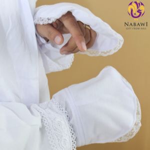 Sarung Tangan Haji Umroh Putih Kaos Tangan Panjang Renda