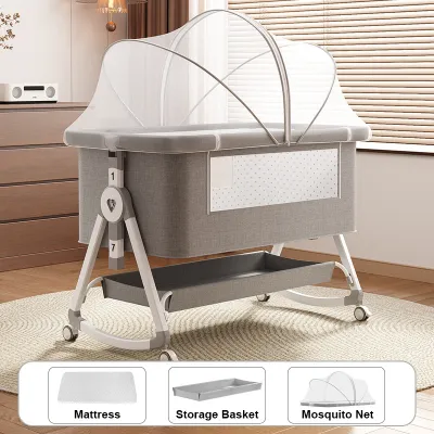 SG STOCK 3-in-1 Multifunctional Baby Crib Baby Cot Foldable Baby Bed Adjustable Baby Cradle with Mosquito Net