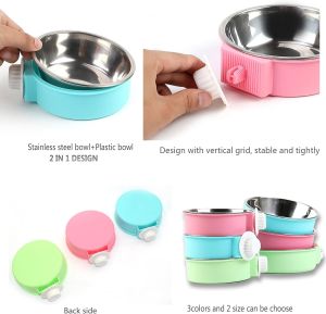 Crate Dog Bowl Removable Stainless Steel Dog Water Food Feeder Bowls Cage Cup Bowl Plate for Frenchie Small Middle Dog and Cat Rabbit