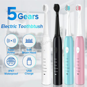 Electric Toothbrush USB Rechargeable Power Sonic Toothbrush With 5 Modes/ Brush Head Refills