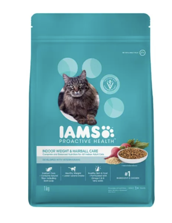 [1kg/3kg] IAMS Cat Dry Food Indoor Weight & Hairball Control Cat Food