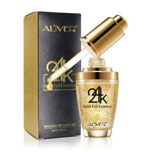 ALIVER 24K Gold Serum Face Whitening Moisturizing Hyaluronic Acid Vitamin C Collagen 24k Gold Foil SerumGold leaf stock solution essence lighten wrinkles moisture delicate care fine spots