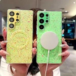 Applicable to Samsung S25 Ultra Luxurious Glitter Magnetic Phone Case New Samsung S23 Electroplated Anti-drop Precision Hole Case