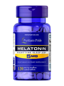 Puritans Pride Melatonin Nighttime Sleep Aid 5mg Vegetarian Dietary Supplement 120 Easy to Swallow Coated Tablets Made in USA
