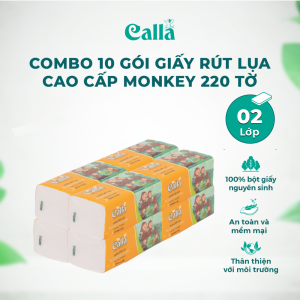 Combo 10 gói giấy rút Calla Monkey Family 220 tờ khổ 20cm mềm mịn nguyên liệu Indonesia