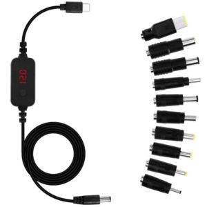 ZENO 5V/9V/12V/15V/20V USB C to DC PD Adapter Cable with 10 Connector Tips Adjustable Voltage Boost Cable Professional Universal Type-C to DC Power Cord Wifi Router Laptop
