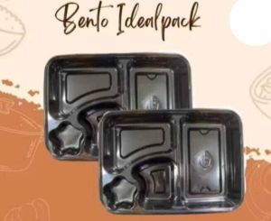 Mika Box Bento Sekat 4 + Tutup/ Mika Tray Bento Kotak Hitam idealpack/ Kotak Makan Plastik Bento/isi 25 pcs