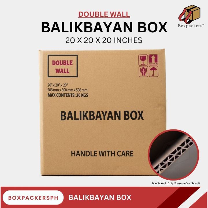 BOXPACKERS PH BALIKBAYAN BOX DOUBLE WALL 20x20x20 INCHES Kraft ...