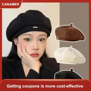 【CANAMEK】 Mũ nồi Nữ Màu Trơn Mũ Lưỡi Trai Họa Sĩ họa sĩ retro thời trang Hàn Quốc Mũ Lưỡi Trai Mũ Lưỡi Trai Mũ Lưỡi Trai