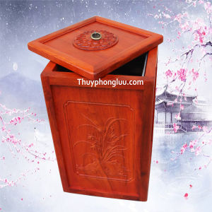 Thùng Trạ Khắc Đựng Rác Gia ĐÌnh Gỗ Hương Cỡ 25 Cao 40