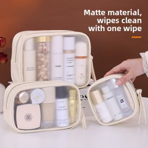 Frosted Translucent Makeup Organizer Travel Case - High-End Spacious Cosmetic Bag