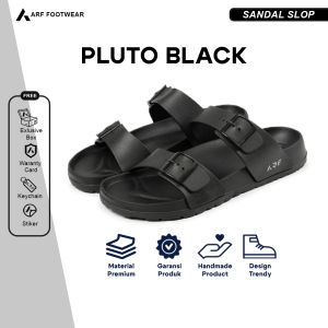 ARF Pluto Black Sandal Slop Pria Sandal Casual Pria Sandal Selop Pria Sandal Slide Pria Sendal Slip On Distro Pria Cowok