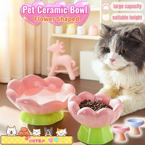 Cute Pet Ceramic Bowl Flower Shaped Cat Drinking Bowl Dog Feeder Bowl Protect Cervical Spine