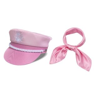 IUTRE Nautical Pink Captain Hat Marine Halloween Pink Navy Cap Scarf Sailing Cap Yacht Sailors Hat Women Girls