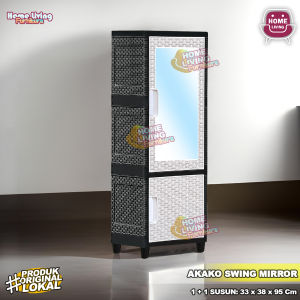 Lemari Pakaian Plastik 1 Pintu Full Rak + Kaca AKAKO SWING MIRROR Lemari Serbaguna Lemari Baju
