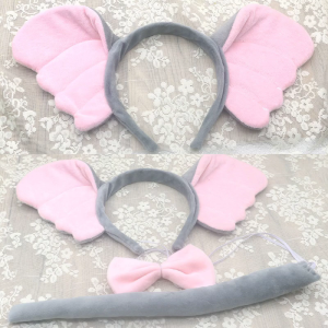 1/4 Pcs Elephant Costume for Kids Girls Boys Elephant Ears Headband Tails Bow Tail Tutu Skirt Animal Cosplay Accessories
