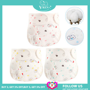 VREN ผ้าอ้อมผ้าคอตตอน100% สำหรับเด็กทารกผ้าอ้อมนิ่มกันน้ำสำหรับเด็กทารกเด็กผู้ชายเด็กผู้หญิงผ้าอ้อมออกแบบลายหมีการ์ตูนผ้าอ้อมปรับได้ซักได้นำกลับมาใช้ใหม่ได้
