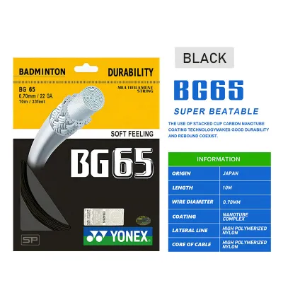 COD Yonex String BG65 High Density Nylon Multifilament Material High Elastic 0.7mm 10M Length (9 Color)