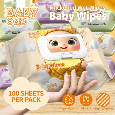 Baby One 10 Packs x 100 Sheet No-Alcohol Gentle Wipes For Baby Wet Wipes Disposable