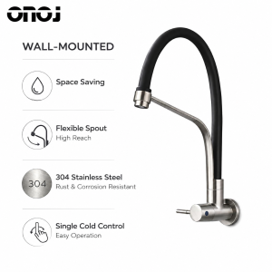 ONOJ SUS304 Wall Mounted Kitchen Faucet Single Cold Flexible Silicone Sink Tap Water Faucet W1504