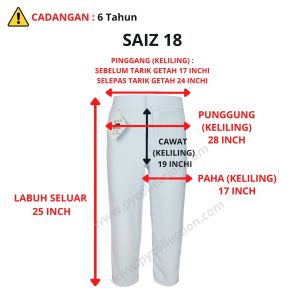 Seluar Melayu Putih Sekolah Agama Kain Licin KOSHIBO Seluar Sahaja School Uniform BLACK CAT TAIPING BC016/BC016M