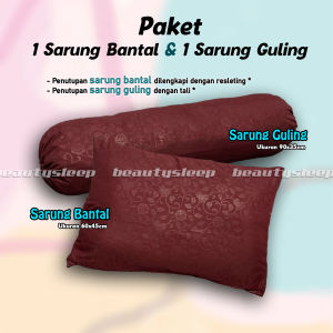 Satu Pasang Sarung Bantal dan Guling Tidur Polos Emboss Resleting Bahan Lembut Adem 60x45 cm