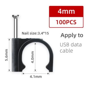 NAELIN 100Pcs/Set 4-16mm Kẹp dây cáp tròn Đen  loại nhựa Kẹp cáp có đinh Bền bỉ Thiết kế tròn Kẹp giữ dây cho cáp Ethernet