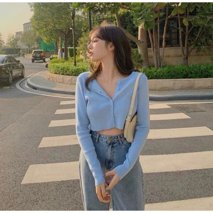 BAILEY CARDI RAJUT CROP TOP ANGEL SHIRT CROPPED/ANGELA BUTTON CROP TOP  Lazada Indonesia