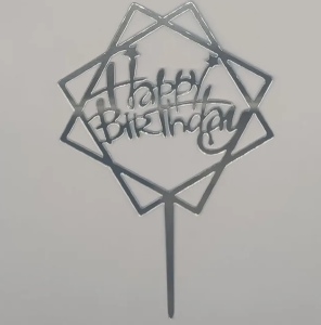 Cake Topper Happy Birthday Warna Gold Dan Silver  Acrylic