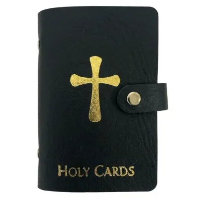 GYDJ MALL PU Leather Prayer Card Holder 40 Slots Compact Mini Saints Cards Wallet Holy Card Collector Album Snap Closure Holy Card Booklet Church Devotional
