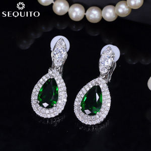 FCSEQUITO Delicate Cubic Zirconia Teardrop Dangle No Pierce Clip on Earring Women Fashion No Hole Ear Jewelry for Wedding SE057