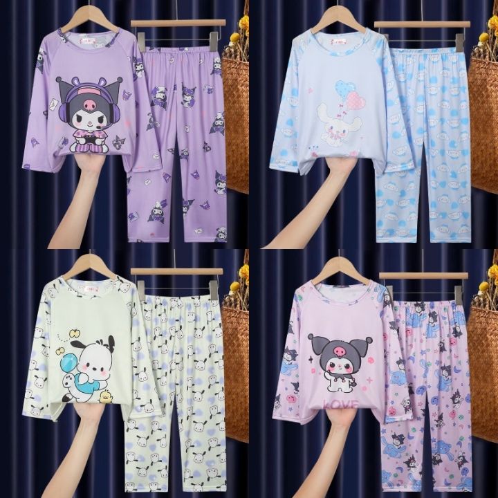 Sanrioes Anime Cinnamoroll Kuromi Children Pajamas Sets Cartoon Kawaii Boy  Girl Sleepwear Kids Home Clothing Thermal Underwear